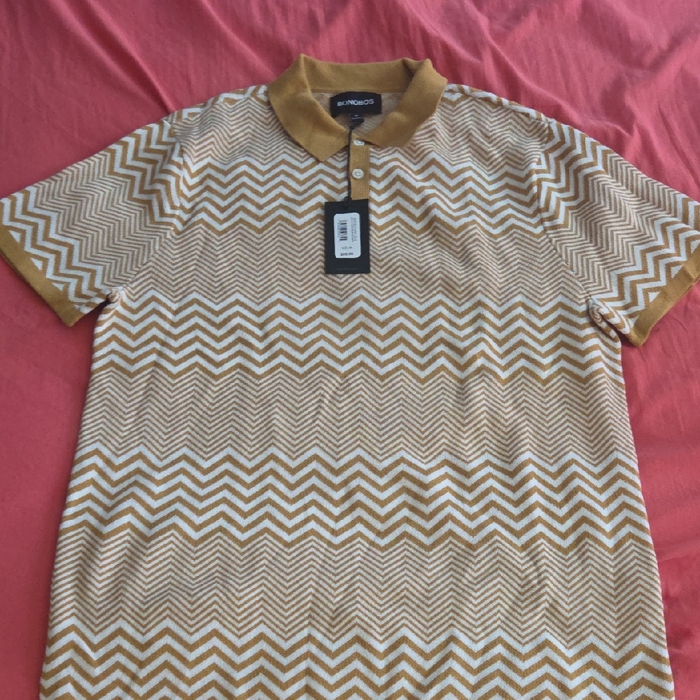 Bonobos Tan and White Chevron Polo Shirt